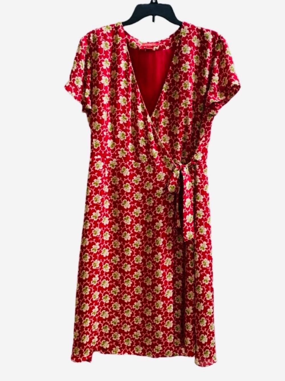Sundance women's Red Green Floral Print 100% Silk Wrap Dress size 4 NWOT Midi